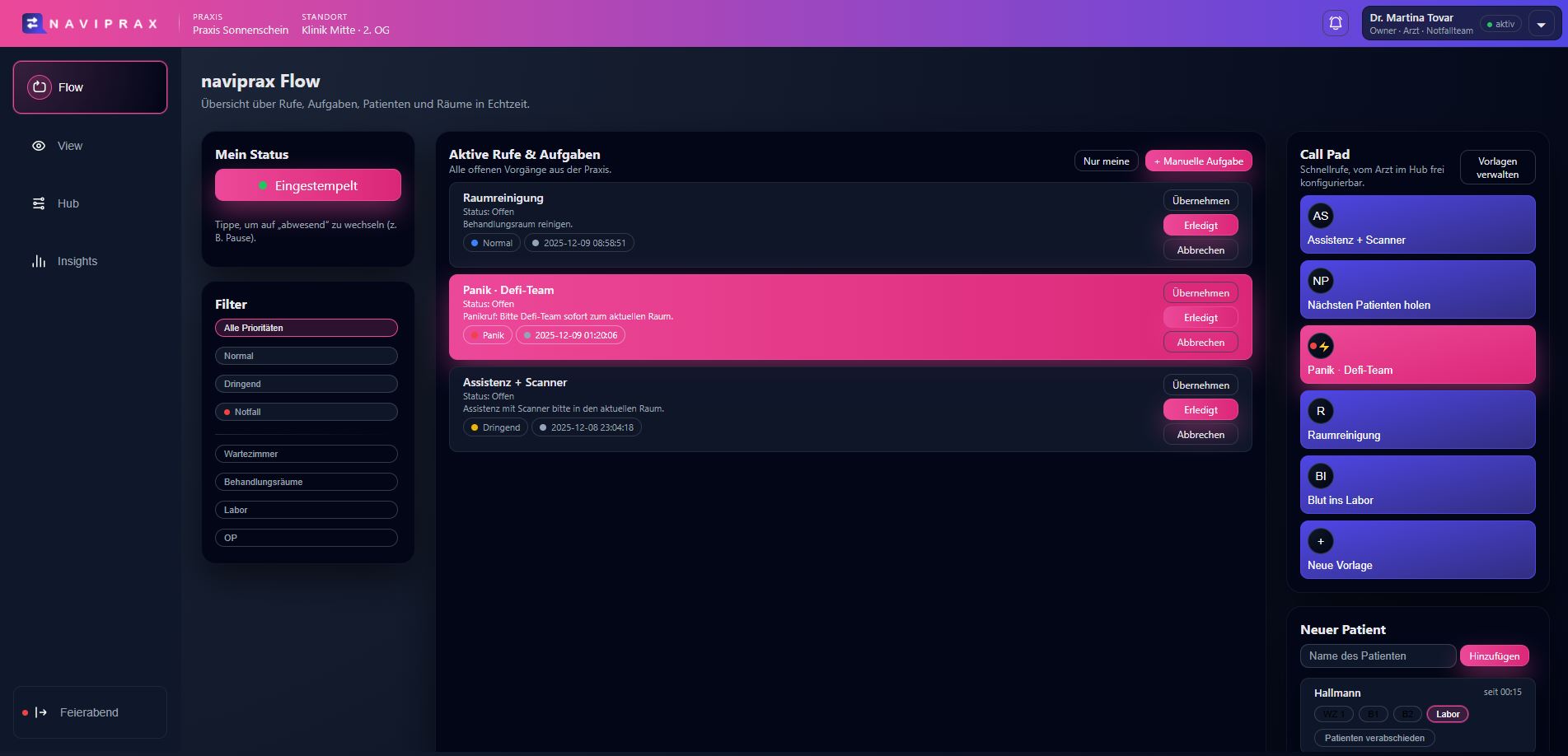 NAVIPRAX Dashboard – Beispielansicht